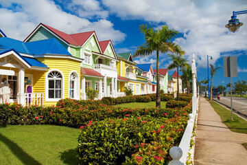 Colorful dominican wooden houses - obrazy, fototapety, plakaty