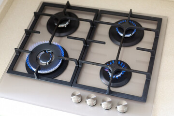 Contemporary built-in gas oven, hobs top view