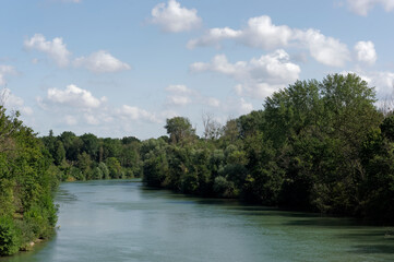 Fototapeta na wymiar Seine river bank in La Bassée national nature reserve. Ile-de-France region