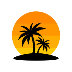 Palm trees and sunset. Vector illustration