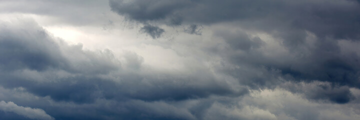 Fototapeta na wymiar Panoramic banner of dark gray clouds sky.