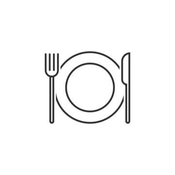 Lunch time linear icon. Dinner break. Thin line illustration. Afternoon business meeting. Business lunch. Table knife, fork and plate with clock. Vector isolated outline drawing. Editable stroke