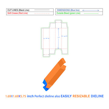 Reverse Tuck End Boxes, (1.69x1.69x5.75) Inch Custom Duplex Box, Duplex Corrugated Box Dieline Template And 3d Render