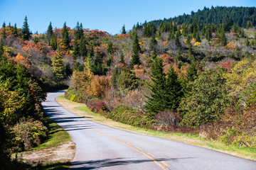 Roadway Meandering Through the Autumn Appalachian Mountains Along the Blue Ridge Parkway