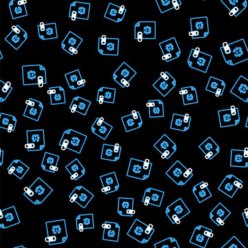 Line JS file document. Download js button icon isolated seamless pattern on black background. JS file symbol. Vector