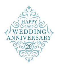 Happy wedding anniversary ornamental design with changeable year text. Vector template.
