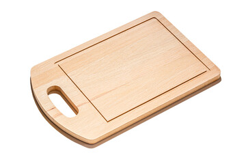 New rectangular wooden bamboo cutting board isolated on white background. Full depth of field. Mockup for food project.
