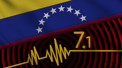 Venezuela Wavy Fabric Flag, 7.1 Earthquake, Breaking News, Disaster Concept, 3D Illustration