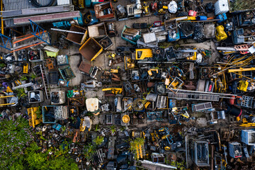 Aerial view of a scrap metal merchant junkyard
