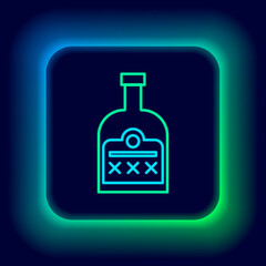 Glowing neon line Alcohol drink Rum bottle icon isolated on black background. Colorful outline concept. Vector