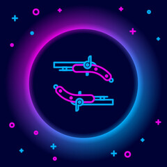 Glowing neon line Vintage pistols icon isolated on black background. Ancient weapon. Colorful outline concept. Vector