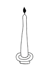 Candle vector illustration in doodle style. Winter elements for birthday cards, posters, stickers and seasonal design. Isolated on white background. Hand drawn element of New Year, Xmas or autumn