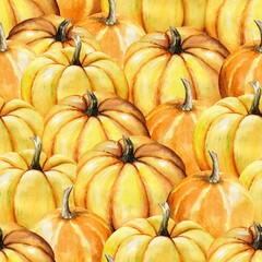 Yellow and orange pumpkins for Halloween, Thanksgiving. Watercolor illustration