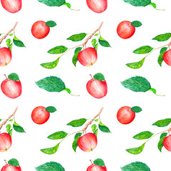 seamless pattern of watercolor images of red apples