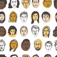 People's faces. Vector  pattern.