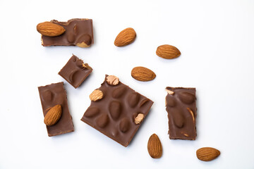 Milk chocolate pieces with almond nuts