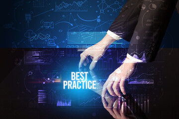 Businessman touching huge screen concept