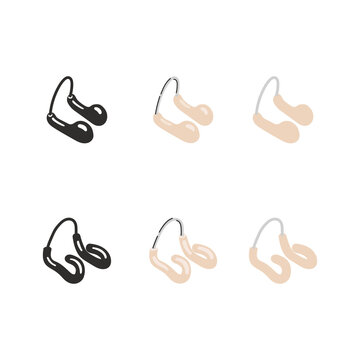 Equipment for synchronized swimming. Isolated flat vector illustration with a set of nose clips. Two types made in different techniques. Nose protection against water. Artistic swimming concept.