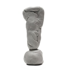 Grey modelling clay shaped in exclamation mark sculpture isolated on white background