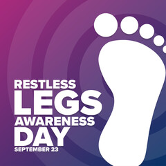 Restless Legs Awareness Day. September 23. Holiday concept. Template for background, banner, card, poster with text inscription. Vector EPS10 illustration.