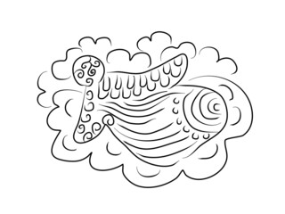 Coloring book. Angel, religion, prayer. Zentangle style, doodle.  Colouring page for kids or adult. Vector illustration modern