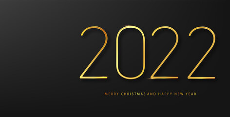 Fototapeta na wymiar 2022 Happy New Year vector background with golden gift bow, confetti, white numbers. Winter holiday greeting card design template. Christmas and New Year posters