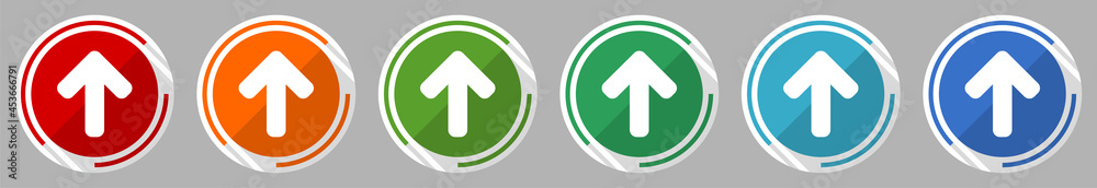 Aufkleber Up arrow, upload icon set, vector illustration in 6 colors options for webdesign and mobile applications, flat design symbol