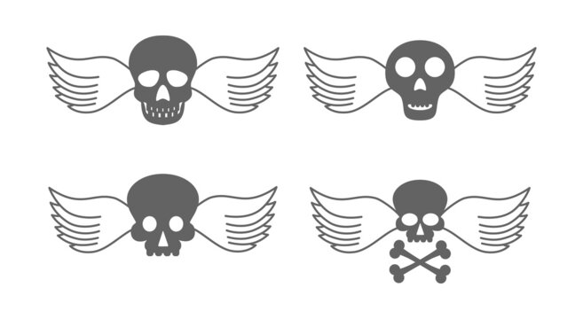 scull with wings icon set