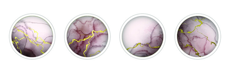 Highlight covers backgrounds. Set of marble design templates. White, pink colors and gold. Use as a backdrop for icons and text 