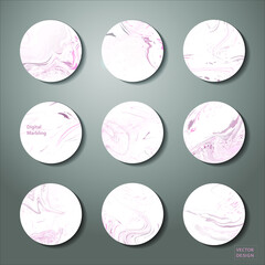 Highlight covers backgrounds. Set of marble design templates. White and pink colors. Use as a backdrop for icons and text 
