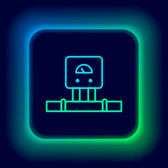 Glowing neon line Smart sensor system icon isolated on black background. Internet of things concept with wireless connection. Colorful outline concept. Vector