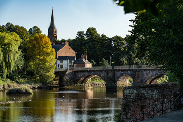 Picturesque view of the Old Dee bridge in Chester England 