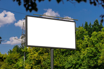blank advertising billboard mockup. urban life. near park area. template for design. large advertising road banner