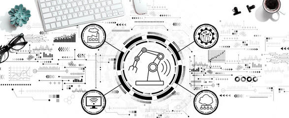 Smart industry concept with a computer keyboard