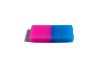 Multi-colored rubber eraser on a white background. New rubber eraser