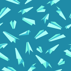 Fototapeta premium seamless pattern of paper airplanes in blue tones for prints on fabrics, clothing, packaging, ceramics and for interior decoration and other surfaces