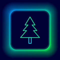 Glowing neon line Christmas tree icon isolated on black background. Merry Christmas and Happy New Year. Colorful outline concept. Vector