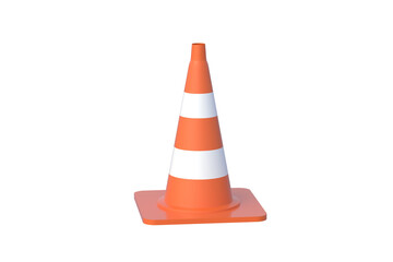 One striped road cone, barrier isolated on white background. 3d render