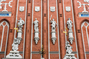 Statues at the famous House of the Blackheads in Riga, Latvia