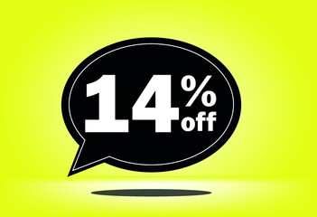 14% off - black and yellow floating balloon - with yellow background - banner for discount and reduction promotional offers