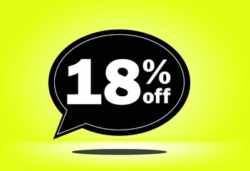 18% off - black and yellow floating balloon - with yellow background - banner for discount and reduction promotional offers