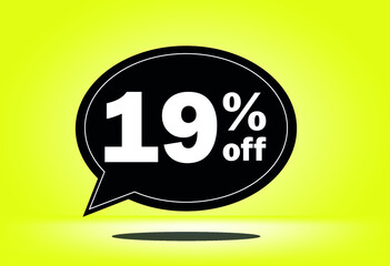 19% off - black and yellow floating balloon - with yellow background - banner for discount and reduction promotional offers