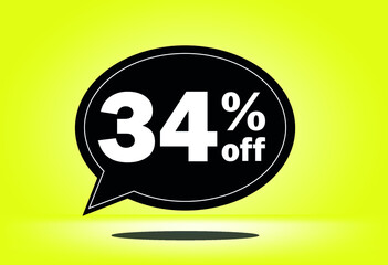 34% off - black and yellow floating balloon - with yellow background - banner for discount and reduction promotional offers