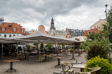 Riga, Latvia Old Town historical center with medieval streets and cafes