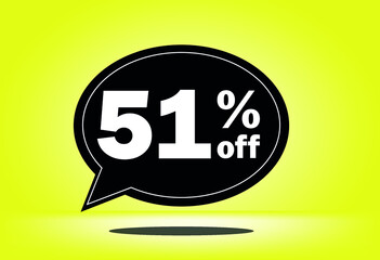 51% off - black and yellow floating balloon - with yellow background - banner for discount and reduction promotional offers