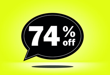 74% off - black and yellow floating balloon - with yellow background - banner for discount and reduction promotional offers