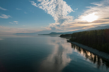Summertime imagery of Lake Baikal in morning is a rift lake located in southern Siberia, Russia....