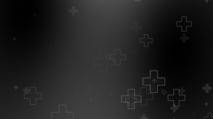 Medical health cross neon light shapes pattern on black background. Abstract healthcare with coronavirus infected deaths case concept.