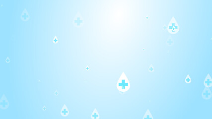 Medical health cross white on blue sanitizer drop pattern background. Abstract healthcare clean and Hygiene concept.