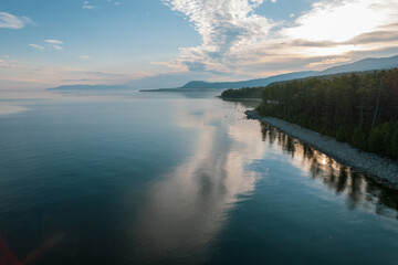 Summertime imagery of Lake Baikal in morning is a rift lake located in southern Siberia, Russia....